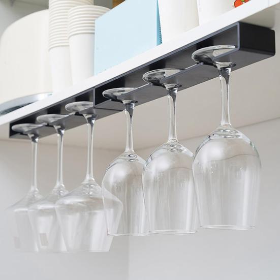 2Pcs Goblet Hanging Rack No Drill Wine Glass Holder Space-Saving Under Cabinet