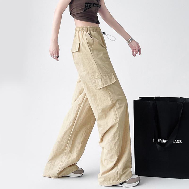 Pantalon de Travail Droit Couleur Unie Élastique Taille Haute Décontracté Pantalon pour Femmes
