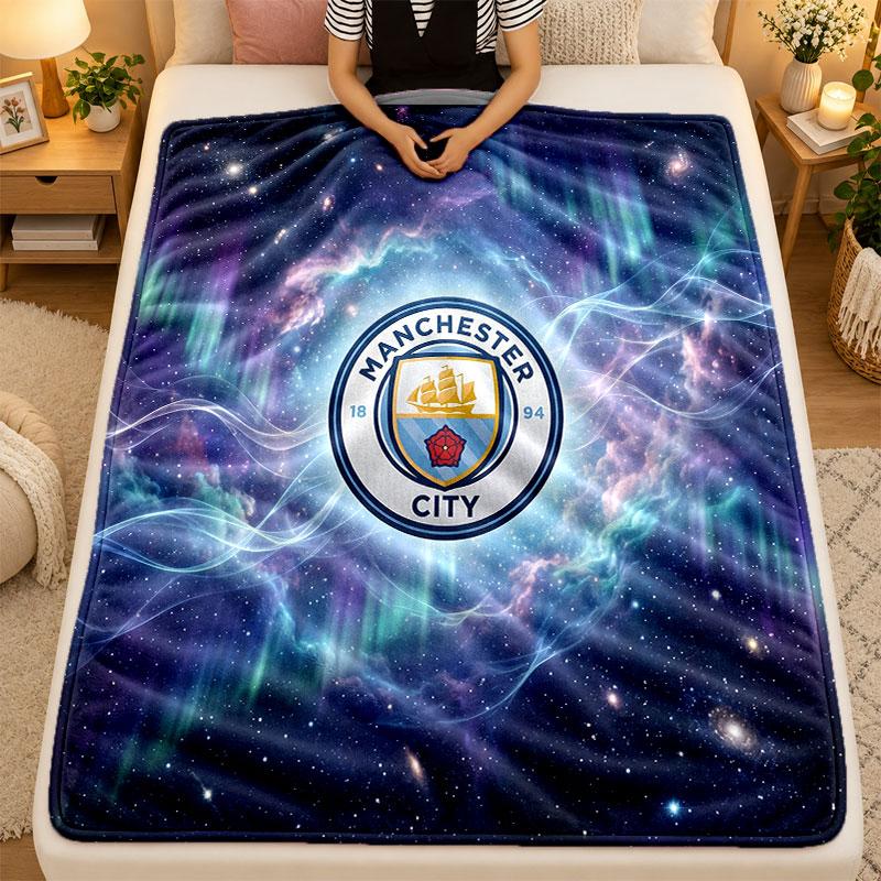 Flannel BlanketManchester City Warm Soft Throw Blanket for Indoor Sofa Bed Living Room Use