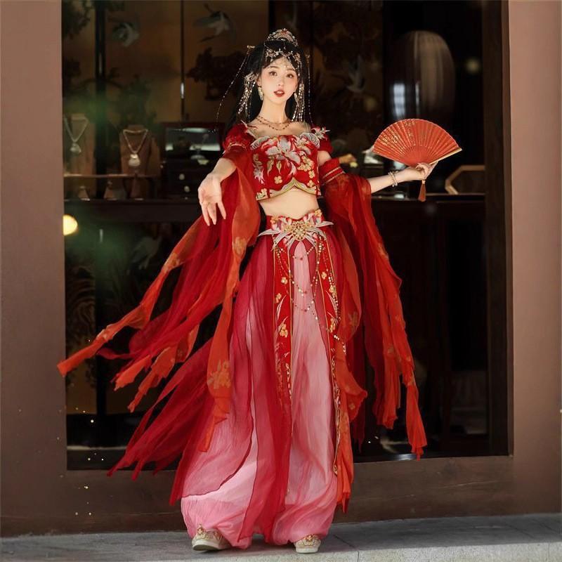 Exotischer Stil neues Dunhuang-Mädchen Xianqi Schwerindustrie-Stickerei großer Rock zerrissener Rock Bloomers