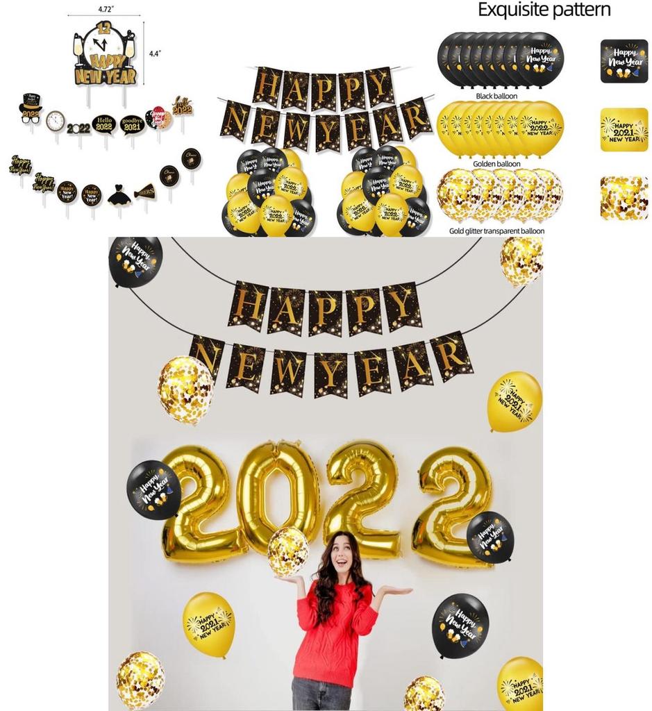 Lebhafte Neujahrsfeier 2022 Partydekorationen Atemberaubendes Goldballon-Set und Banner