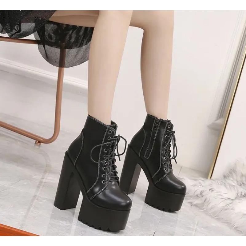 Europe and America Style Sexy High Heels 15 Cm Crude with Super High Heel Women's Boots Ankle Boots Classic Fashion Short Boots