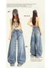 Women's Personalized Bamboo Pattern Light Blue Wide Leg Jeans - Trendy, Slimming, Loose Fit for Spring/Summer