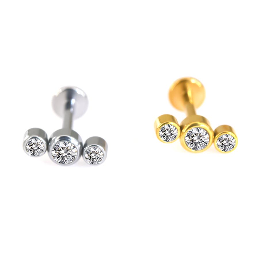 Diamond-Inlaid Stainless Steel Lip Stud Piercing Earring - 1.2*6/8mm
