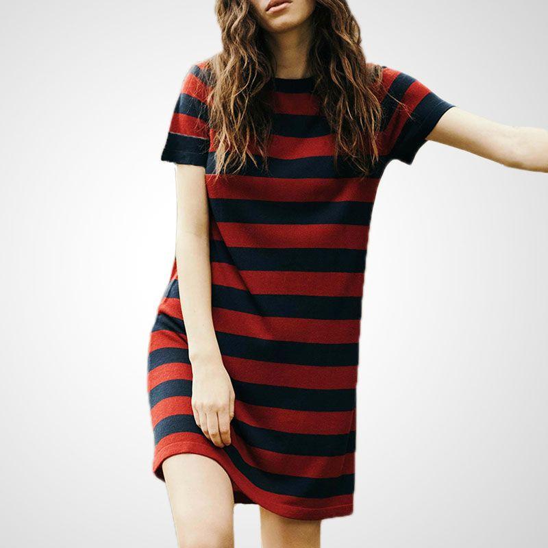 

Повседневное платье контрастного цвета с коротким рукавом, в полоску, свободного прямого кроя, летнее платье Stripes- 2XL