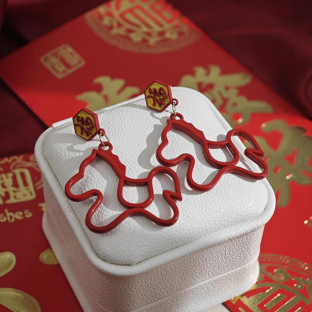 Year of the Horse 925 Sterling Silver Diamond Enamel Stud Earrings with Pearls - Retro High-End Design