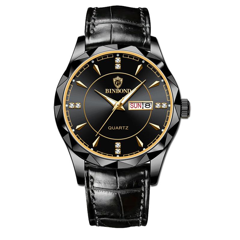 Men's Watch Gold Watch Steel Belt Double Calendar Week Quartz Watch Men's Watch