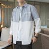 Vår høst herre skjorte turn-down krage trykt colorblock button-down cardigan løs Streetwear Young Cargo Style skjorte kåpe
