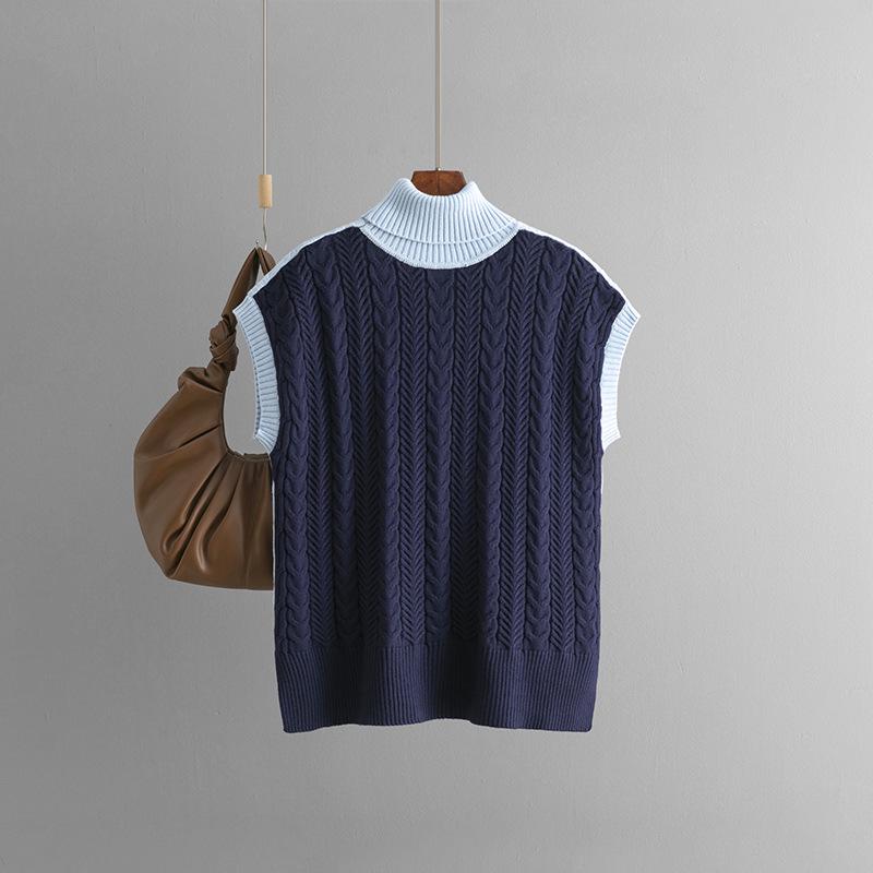 2024 Autumn/Winter Women's Color Block Sleeveless Cable Knit Pullover Sweater