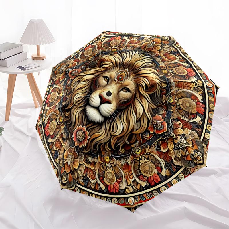 1pc Lion Mandala Automatic Folding Umbrella, Lightweight Retractable Compact Travel Umbrella, 8-Rib Sturdy Frame146