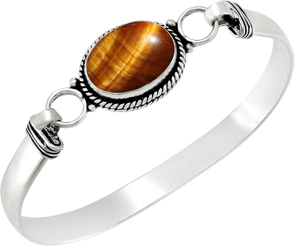 Vintage Silver Natural Oval Moonstone Bangle 7.5 inches Handmade Bangle Fine Jewelry Valentines Gift for Girlfriend Women