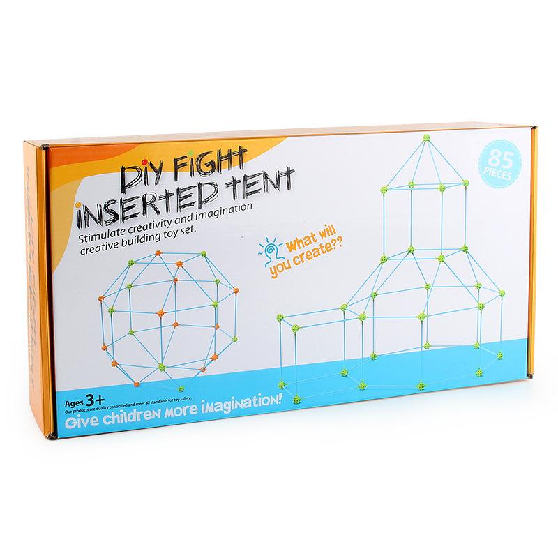 Kids 85PC Bead Assembling Tent, DIY Building Blocks Construction Game House, Indoor Outdoor Kids Tent
