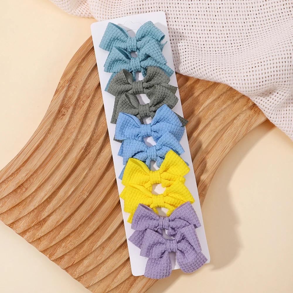 10Pcs/lot Kids Solid Color Ribbon Baby Bows Hair Clips for Baby Girls Handmade Bowknot Hairpin MiNi Barrettes Hair Accessories