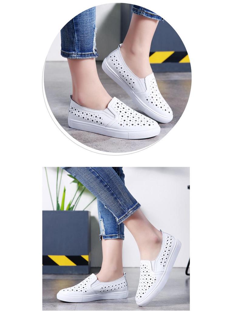 2025 Spring/Summer Women's Genuine Leather Cutout Breathable Slip-on Loafers