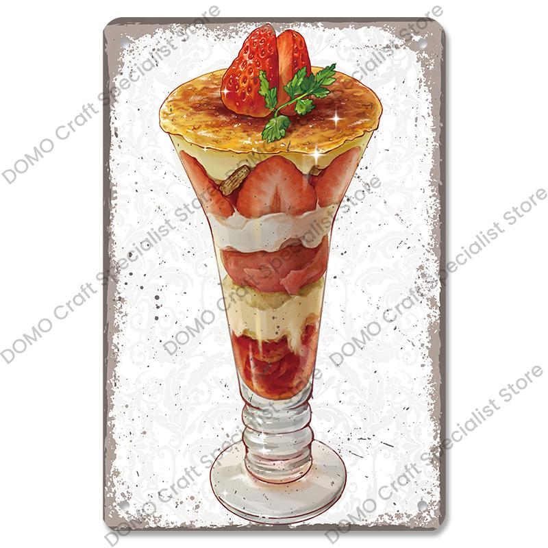 Summer Dessert Poster Vintage Metal Sign Ice Cream Cone Charlotte Metal Tin Plate Wall Decor for Cafe Shop Kitchen Living Room