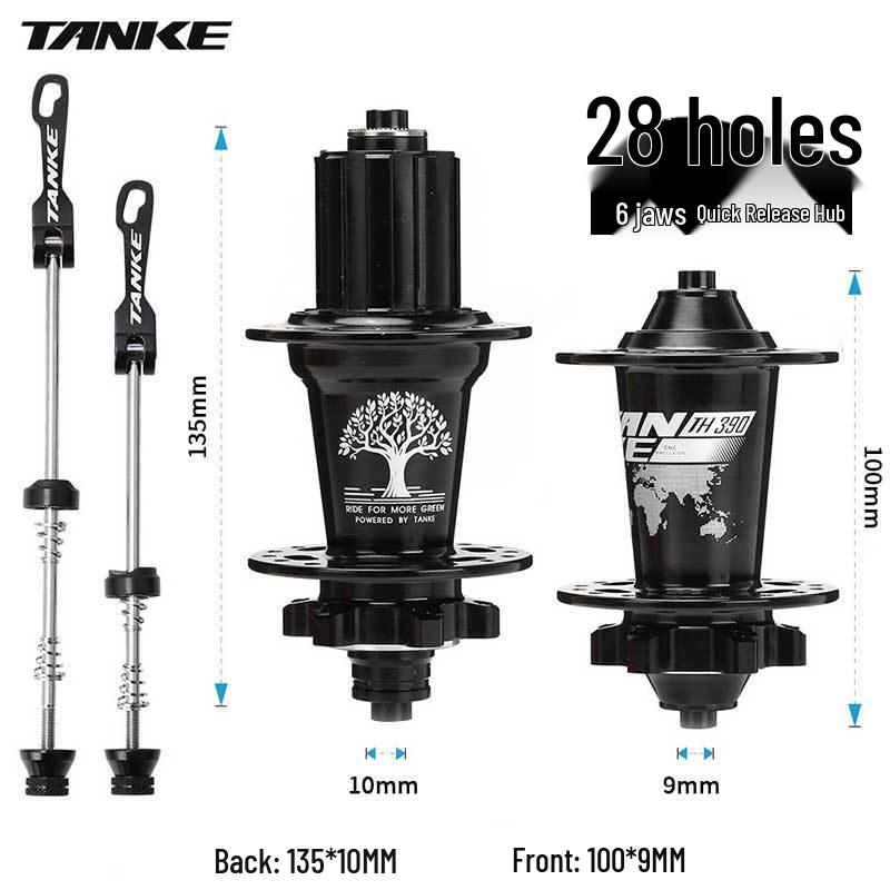 TANKE Mountain Bike 4-Bearing Hub: Quick Release Thru Axle, Iridescent Aluminum Alloy.