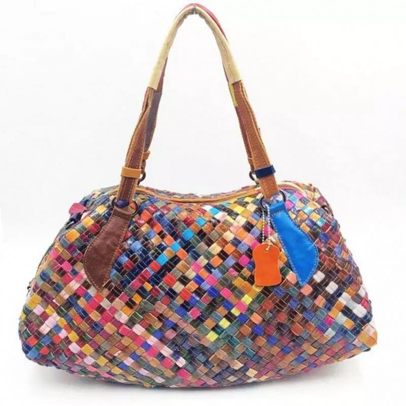 Bags Women'S Bags Color Woven Sheepskin Shoulder Messenger Bags Large Capacity Tote Bags