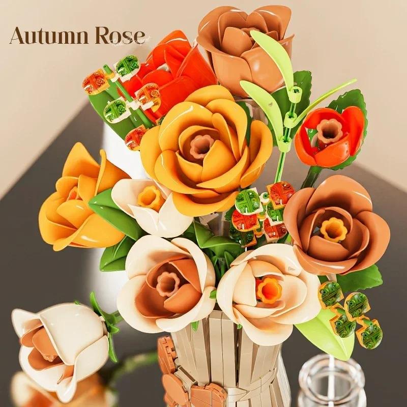 Creative Rose Building Blocks Set Model Flower Pot Decorative Bouquet Model DIY Toys For Kids Valentine's Girl Holiday Gifts
