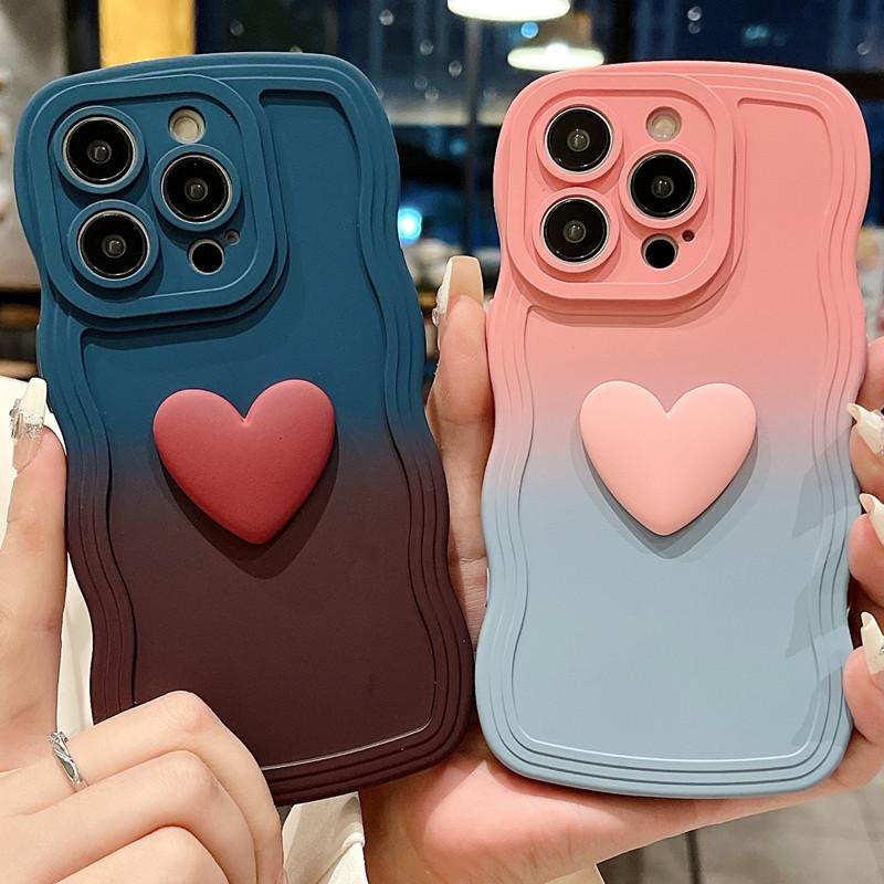 3D Niedlich Liebe Herz Farbverlauf Lockige Welle Handyhülle Für iPhone 15 Pro Max 14 13 12 11 XS X XR 7 8 6 S Plus SE Weiche Hülle