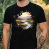 T-Shirt Herren Aquarell Berglandschaft Motiv Baumwolle Größe XS bis 5XL