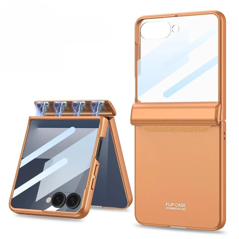 Magnetic Hard Cover for Samsung Galaxy Z Flip 7 FE 6 Flip7 Flip6 5G Phone Case with Tempered Film Hinge Protection