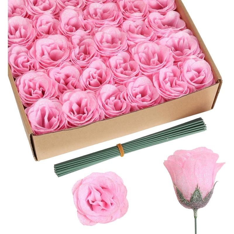 

5Pcs Rose Artificial Flower Heads Fake Flower Stem For Table Home Room Decoration DIY Wreath Accessories Wedding Christmas Decor 5Pcs розовый