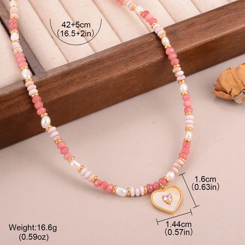 Simple Small Fresh Love Geometric Necklace Summer Versatile Beaded Dopamine Neck Chain Fashionable New Collarbone Chain Women