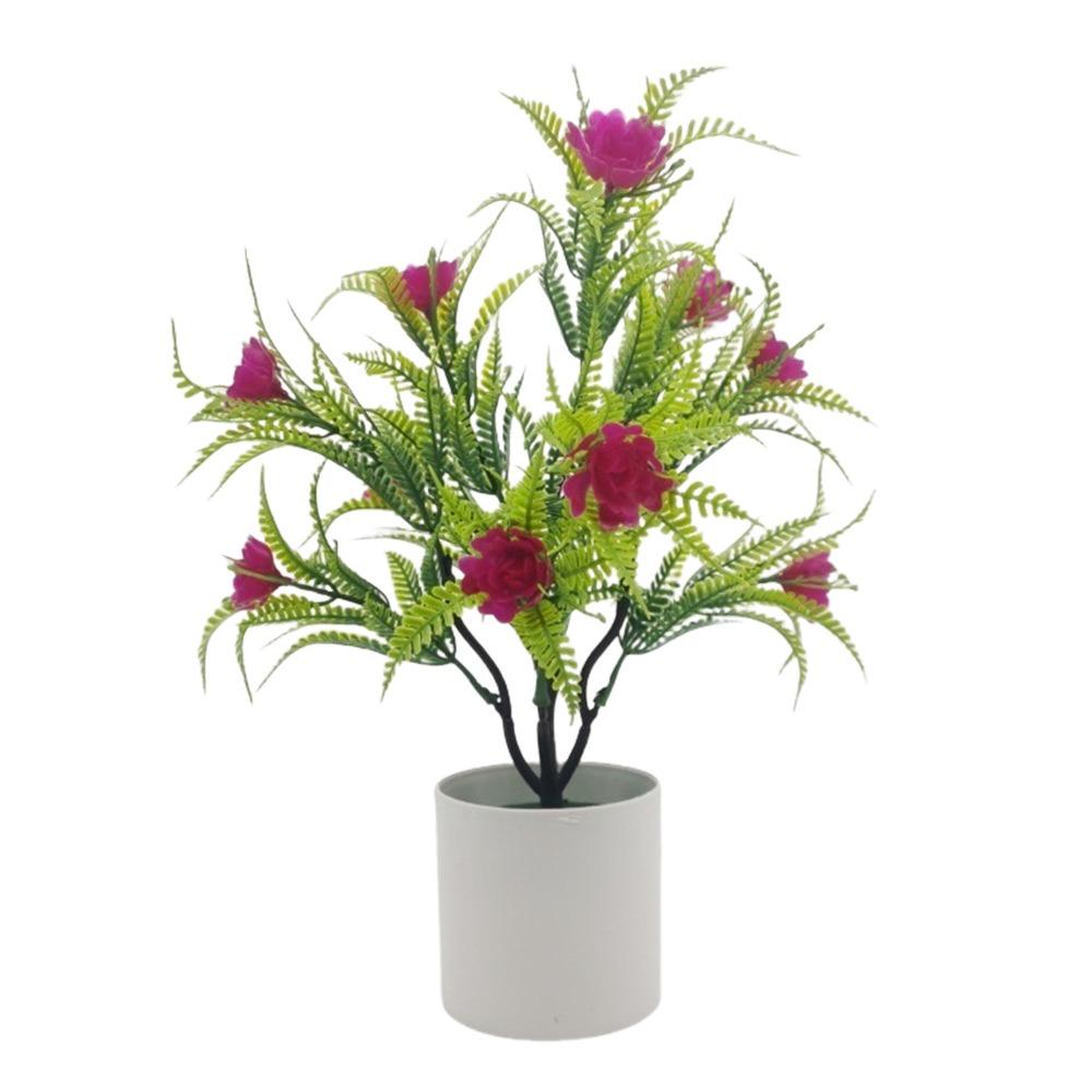 Multicolor Artificial Rose Flower Bonsai White Flowerpot Photo Props Desktop Ornament Green Grass Reusable