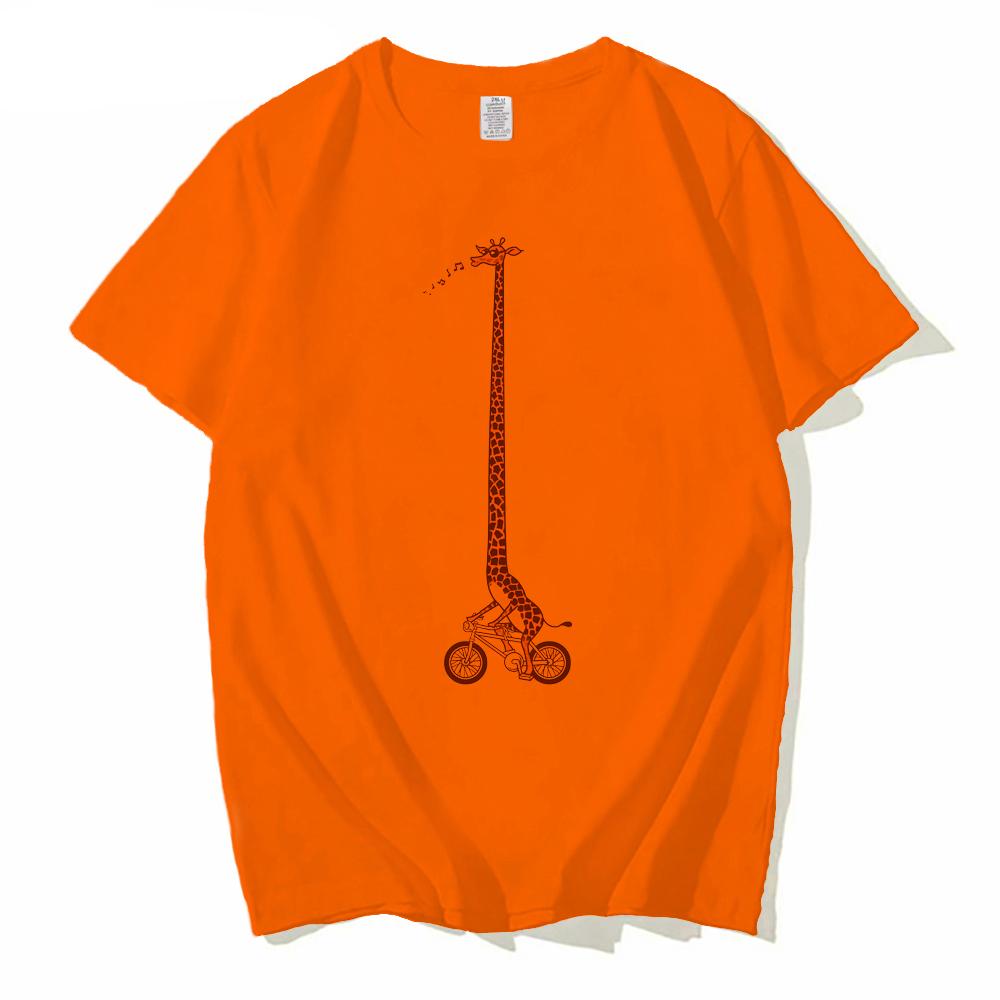 Funny Men T Shirt Giraffe Ride Bicycle Classic Tshirt Long Giraffe Bike Ride Print T-shirt Male Streetwear Tops