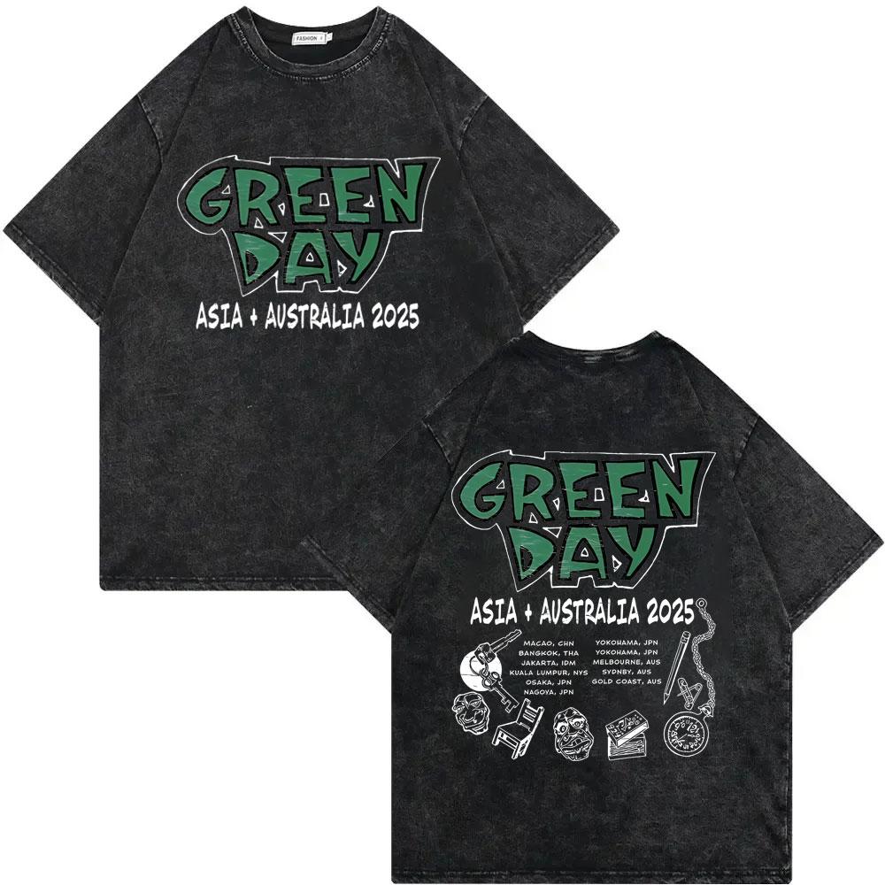 Camiseta Merchandising de Gira Vintage Lavada de Green Day para Hombre Mujer Ropa Rock Hip Hop Camiseta Verano Moda Casual Camisetas Sueltas