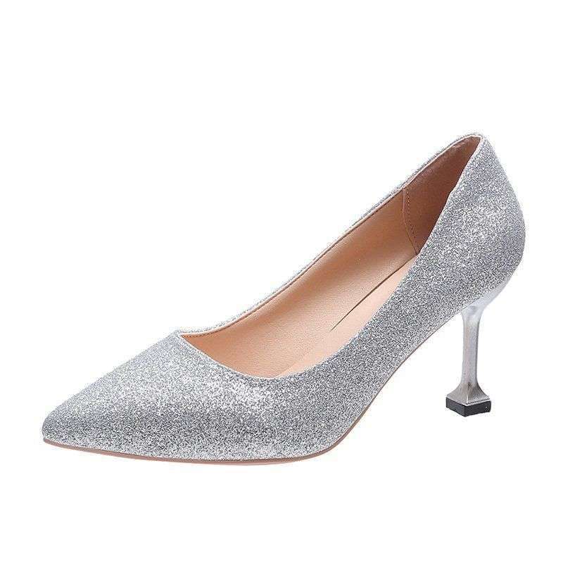 Wedding Shoes Women 2025 New Bridal Shoes Sequined Versatile Dress High Heels Stiletto Low Heels Wedding Shoes Crystal Shoes
