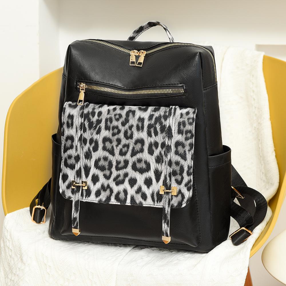 Vintage Rucksack mit Leopardenmuster Damen Schultertasche Studentenrucksack