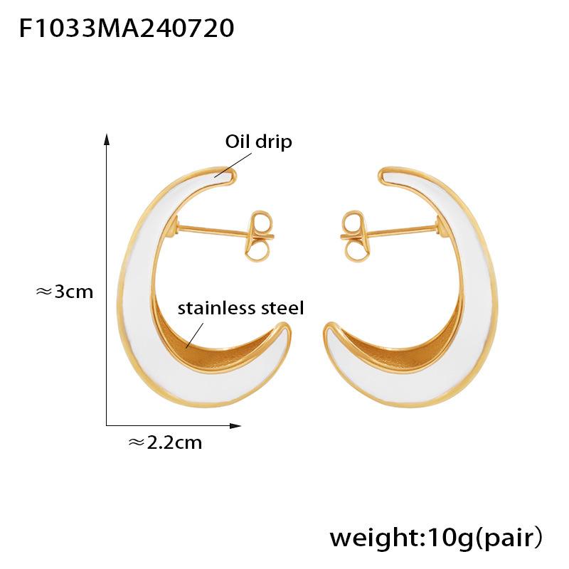 Chic Crescent Crescent Shape Inner Hollow Surface Dripping Earrings Stainless Steel Plated 18k Gold Trend Earrings