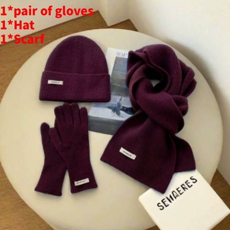 Baumwollstrick Wintermütze Schal Handschuhe Set Für Damen Mit Strukturmuster