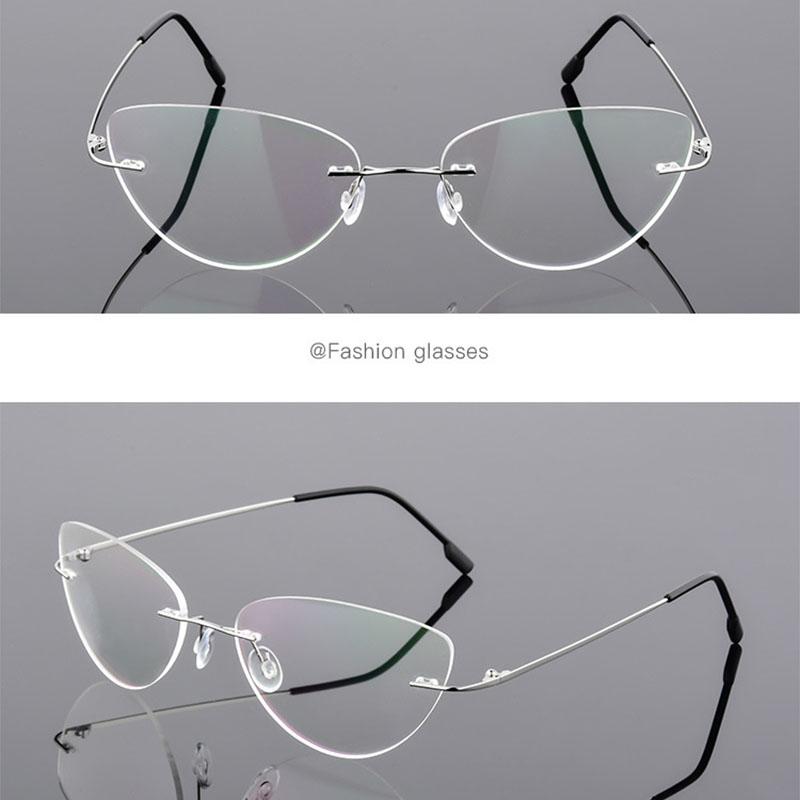 Rimless Cat Eye Titanium Alloy Glasses Men Ultralight Eyeglasses Women Frameless Eyewear Optical Myopia -0.5 -1.0 -1.5 To -6.0