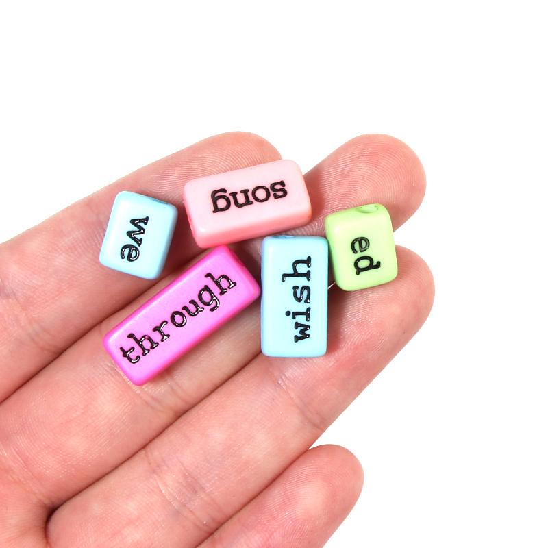 50pcs/Lot Rectangular Letter Beads Acrylic Beads Square Loose Spacer Beads For Jewelry Making Handmade Bracelet Necklace