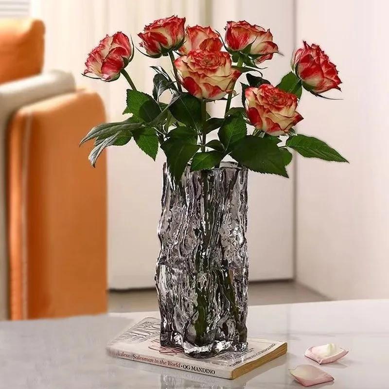 Light Luxury Glass Vase Living Room Flower Arrangement High-end Feeling Hydroponic Transparent Water Culture Creative and Si
