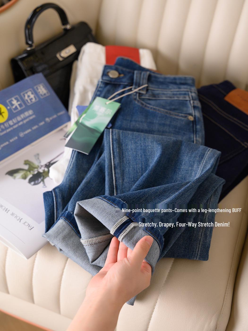 Women s Slim-Fit Summer Cigarette Pants - Blue Four-Way Stretch for a Long-Leg Look Small синий