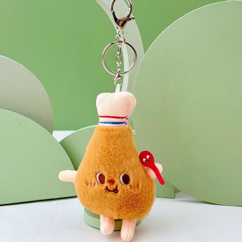 Cartoon Plush Pendant: Hamburger, Hot Dog, Chicken Leg & Cute Fries - Small Doll for Claw Machine or Schoolbag Decoration