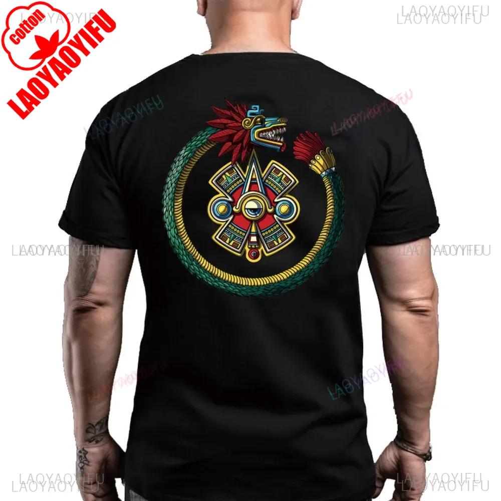 Mictlantecutli God of Death Printed Back Cotton Tshirt for Men Aztecinspired Heritage Tee Lord of The Mictlan Aztec Tops