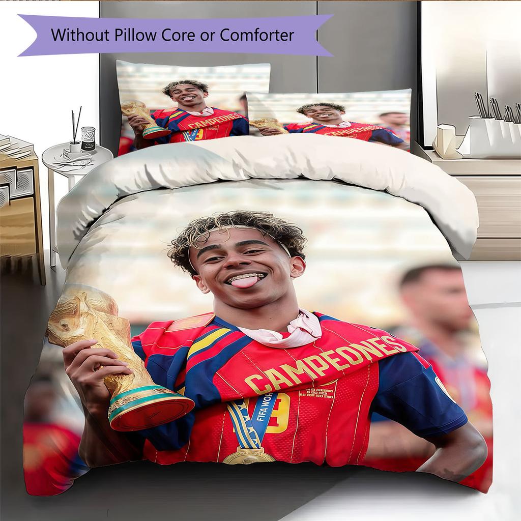 Biancheria da letto con motivo Lamine Yamal Decorazione per la casa Regalo di compleanno ( 1 copripiumino + 2 federe, senza imbottitura),merchandising per fan.