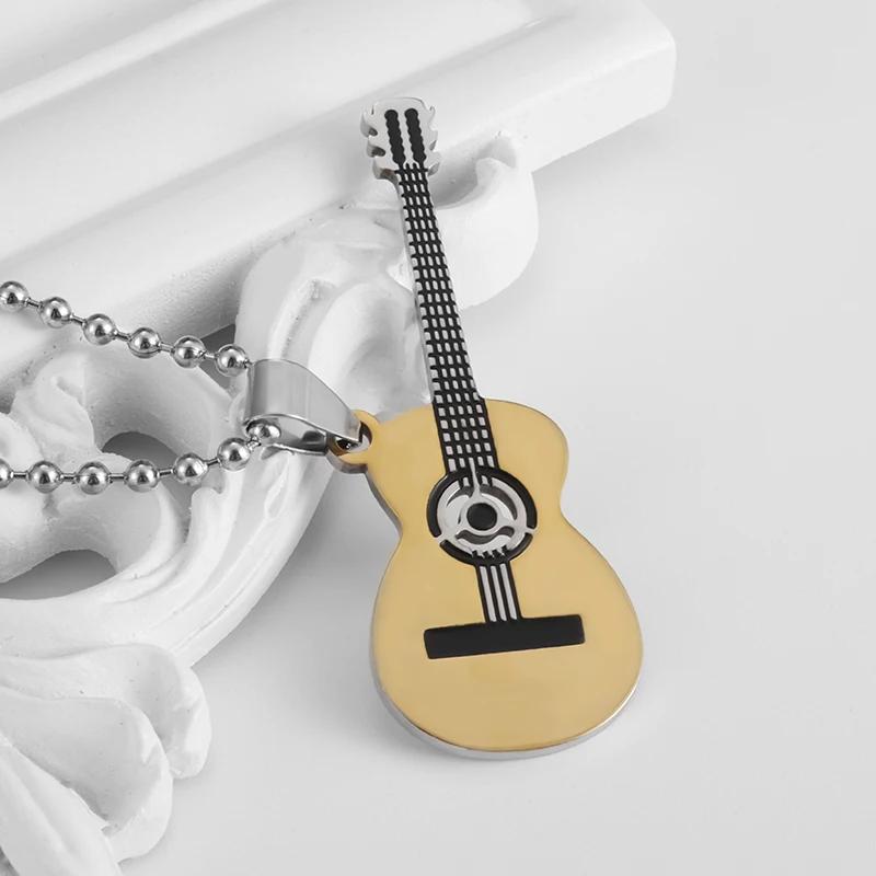 Collana Chitarra Squisita da Uomo Acciaio Inossidabile Rock Chitarra Elettrica Basso Ciondolo Collana Hip Hop Musica Personalità Regalo