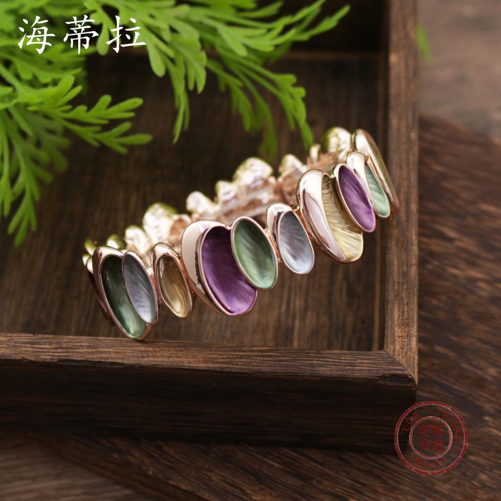Color Painted Oil Geometric Petal Elastic Bracelet Fashion Irregular Flower Ladies Premium Bracelet