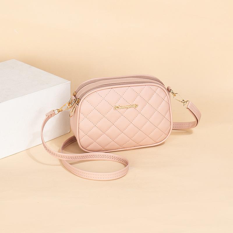 New diamond satchel women's shoulder bag large capacity double zipper design embroidery camera bag ladies bag