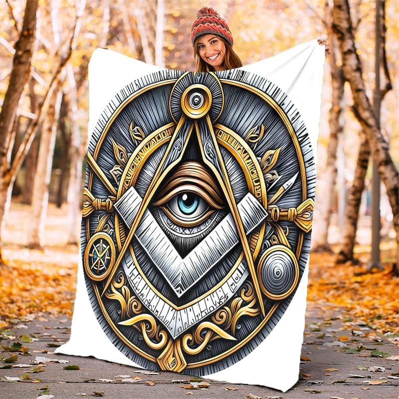 1PC The Square-of Freemasonry Printed Blanket, Al Season Lightweighsonry Blanket Home Office Outdoor Nap Multifuncsonry Blanketional Blanket