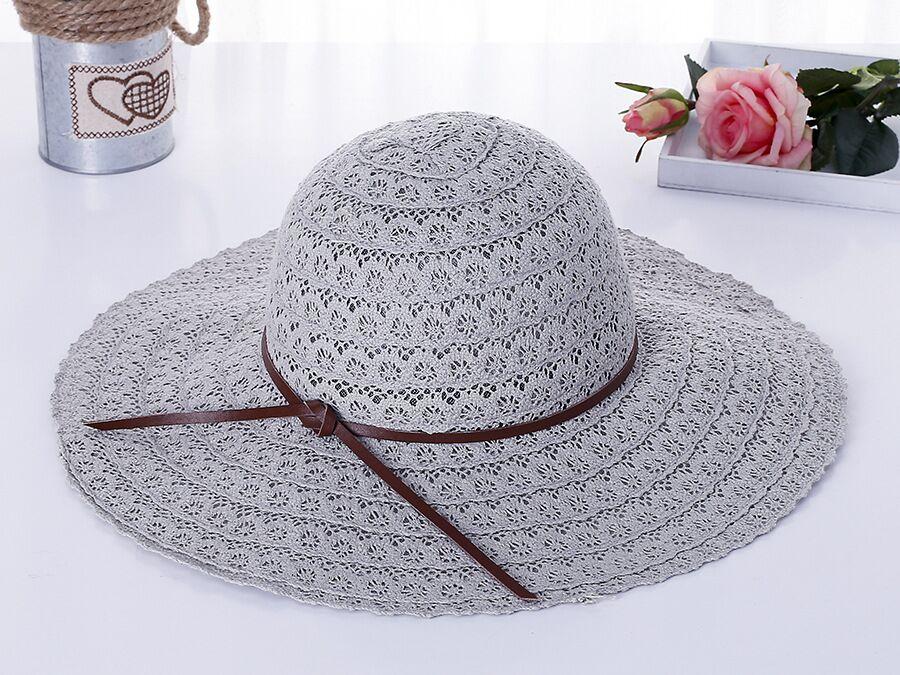 Summer Foldable Cotton Beach Bow Sun Hats For Women Fashion Floppy Elegant Beach Visor Hat Ladies Lace Hollow Straw Hat