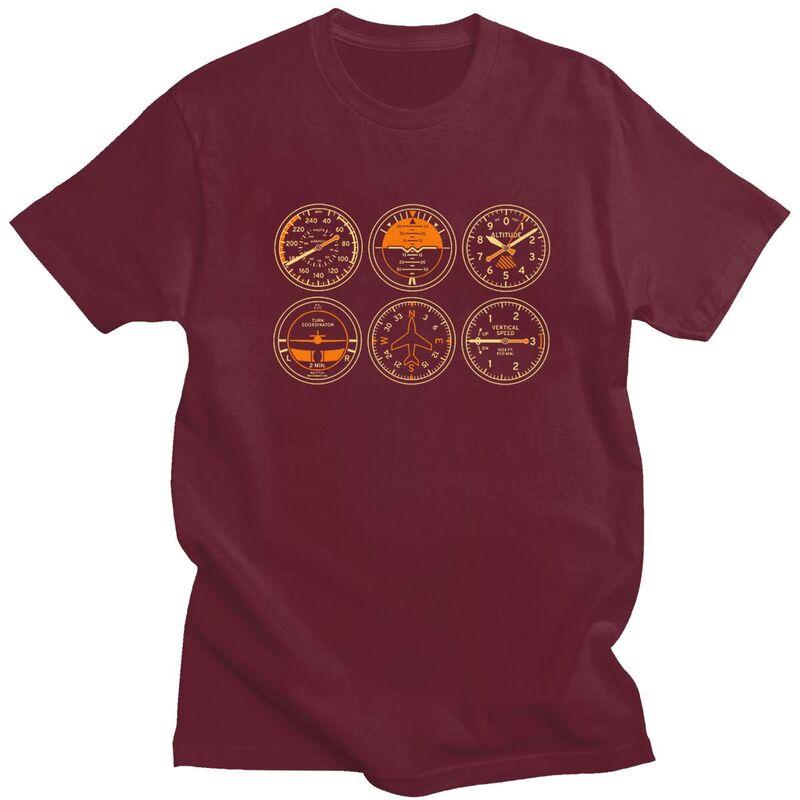 Custom Cockpit Six Dials Flight Simulator Pilot T Shirt Men Short Sleeves 100 Cotton Tshirt Casual Aviation Airplane Tees