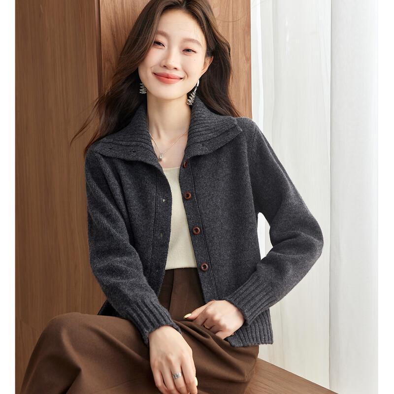 Srcr Women's 100% Sheep Wool High-Neck Knit Cardigan