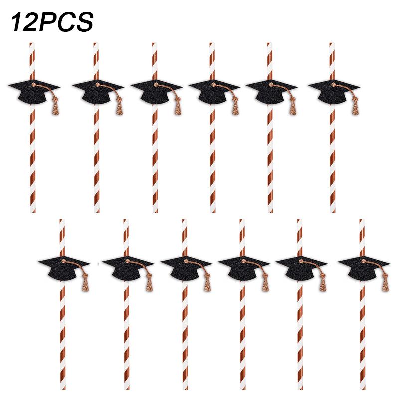 

12 шт. мини-украшения для выпускных, докторская соломинка, праздничные принадлежности, соломенные флажки, шляпа, украшения для напитков, художественное оформление 19,7 см