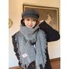 Blue Tassel Knitted Scarf for Women in Winter Korean Style Versatile High End Thickened Warm and Cold Protection Neck Scarf Shawl